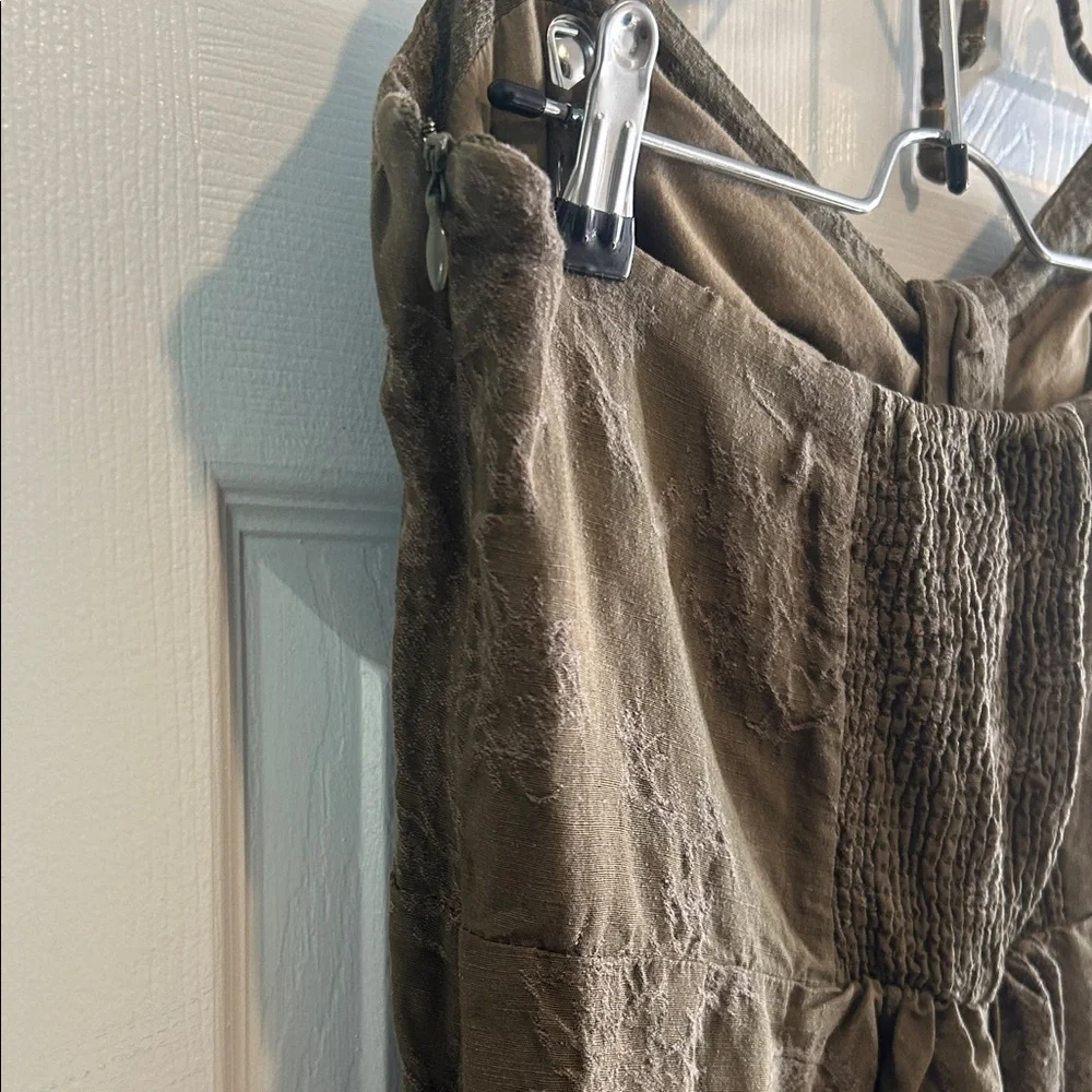 Anthropologie Elevenses Tropicale Jumpsuit Olive Green Halter Top